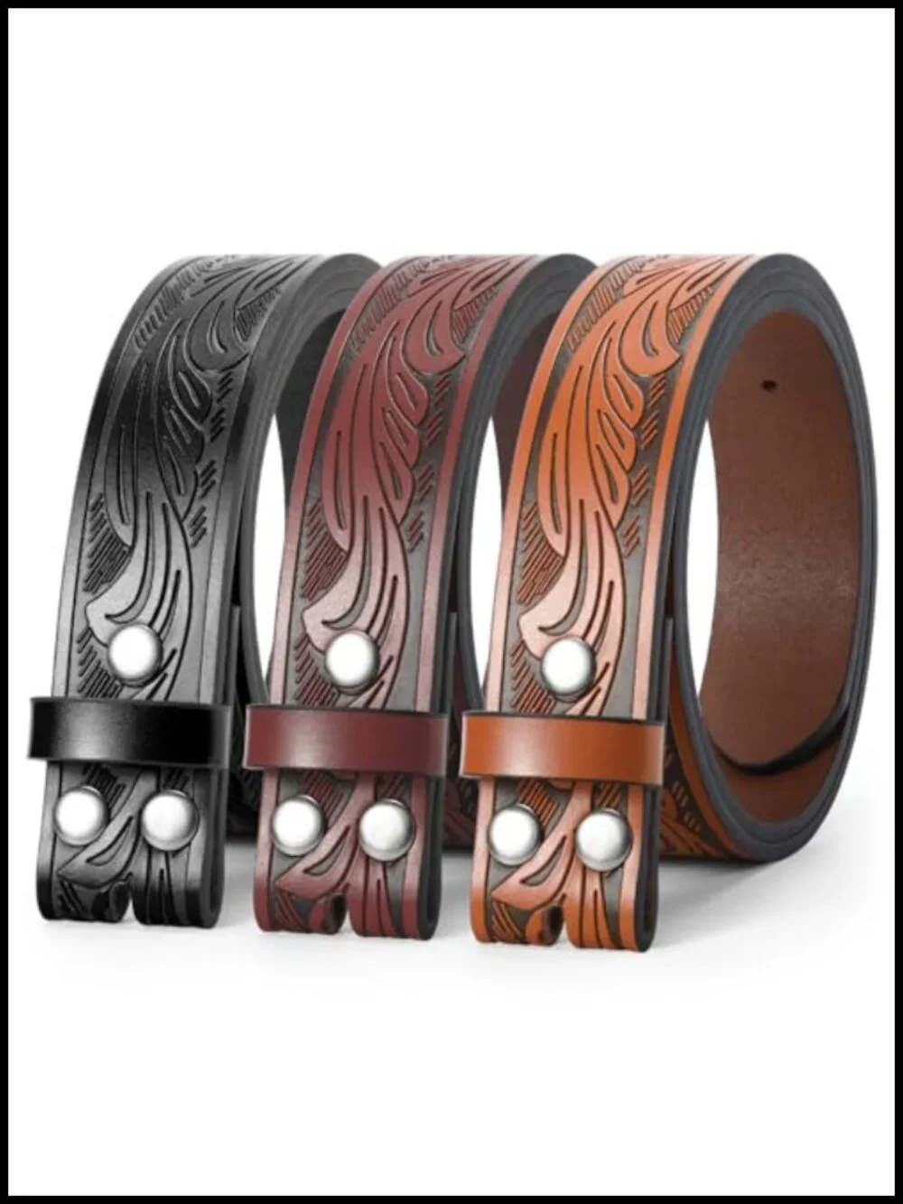 3 Pack Western Belts Without Buckle for Men Women Cowboy Leather